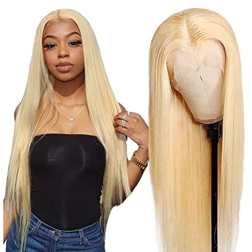 13x2.5" Front Lace Perücke Blonde Perücke 613 Blonde Synthetische Lace Front Perücken für Schwarze Frauen Langes Glattes Blondes Haar Frauen Perücken Vorgerupft 150% Dichte Perücke 66cm SERENEWIG Cover