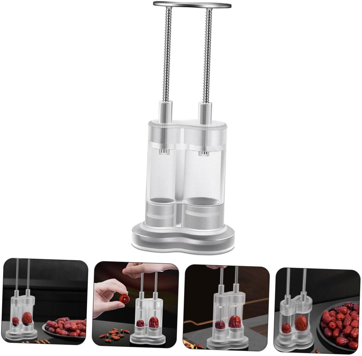 TOYANDONA Stainless Steel Dual Cherry Pitter Tool for Kitchen Essentials Automatic Spring Core Remover for Red Dates and Cherries Fruit Seed Extractor Use Kitchen Supply