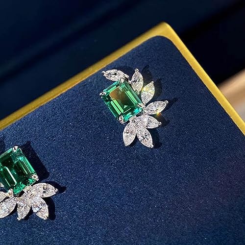 14K Gold Earrings Featuring 5-Carat Square Emerald & Moissanite, Dazzling Jewelry for Women, Elegant Green Studs for Women's Any Outfit4