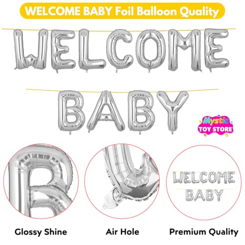 Image of Welcome Baby Banner Silver for Boy Girl Home Foil Balloon Decoration Decor Celebration Silveren