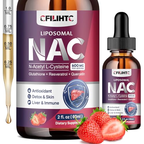 Image of Liposomal Liquid NAC Supplement N-Acetyl Cysteine Drops, N Acetyl Cysteine 600mg with Glutathione, Resveratrol & Zinc for Adults & Kids Liver Lung Antioxidant Immune & Skin Health, Strawberry 2 Fl Oz