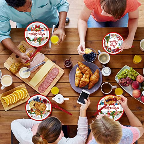 96Pieces Christmas Paper Plates And Napkins Set,Disposable Christmas Party Dinner Dessert Plates Decoration Supplies,Kids Cute Party Dinner Napkin Fork Tableware Set For 24 Guests #TOP3