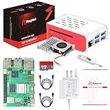 iRasptek Starter Kit for Raspberry Pi 5 RAM 16GB - 64GB Edition of OS-Bookworm Pre-Loaded (Red&White Case)