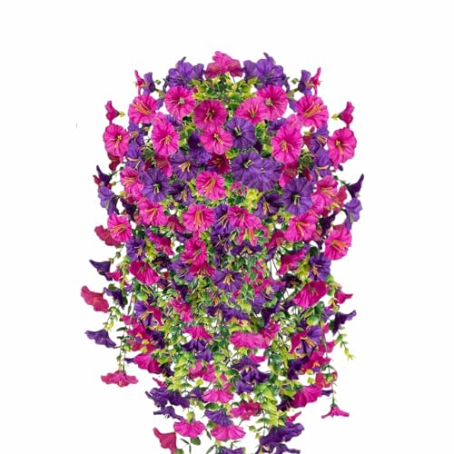 4 Pack Artificial Hanging Flowers, Fake Flower Morning Glory with Eucalyptus Leaves for Spring Summer Decoration, UV Resistant Look Real for Outdoor Home Indoor Planter Porch Patio image 3