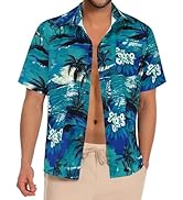 Mens Hawaiian Shirt Short Sleeve Summer Beach Casual Tops Button Down T Shirts with Pocket