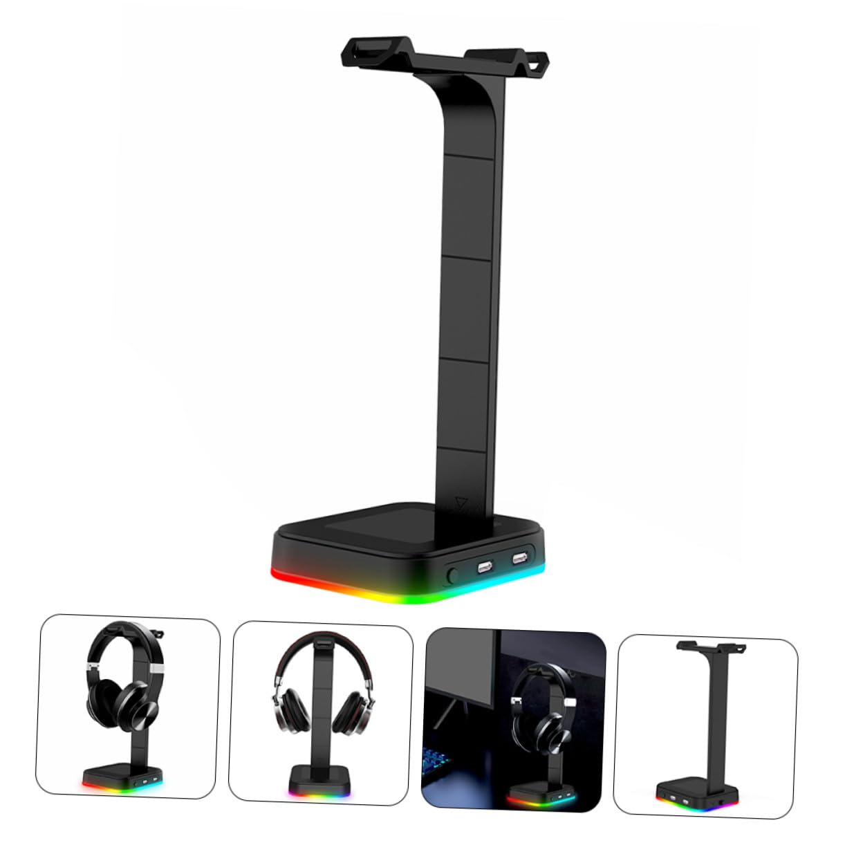 2 Piezas Soporte para Auriculares Gaming con Iluminación RGB y Base de Carga USB Tipo- Estable y Antideslizante con Doble Puerto USB para Datos Escritorio Compatible con Pc y
