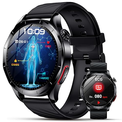 Lgnitek 2026 Neu Smartwatch Herren mit EKG/HRV/ΒΙυtｚυcker/BMI/Harnsäure, 1,43' AMOLED Gesundheitsuhr mit 24H ΒΙυtdrυck SpO2 Apnoe Schlafmonitor SOS-Notruf Fitnessuhr für Android/iOS