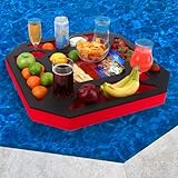 Polar Whale Large Floating Spa Hot Tub Bar Drink and Food Table Red and Black Refreshment Tray for Pool or Beach Party Float Lounge Durable Foam 23.5 Inches 9 Compartment UV Resistant