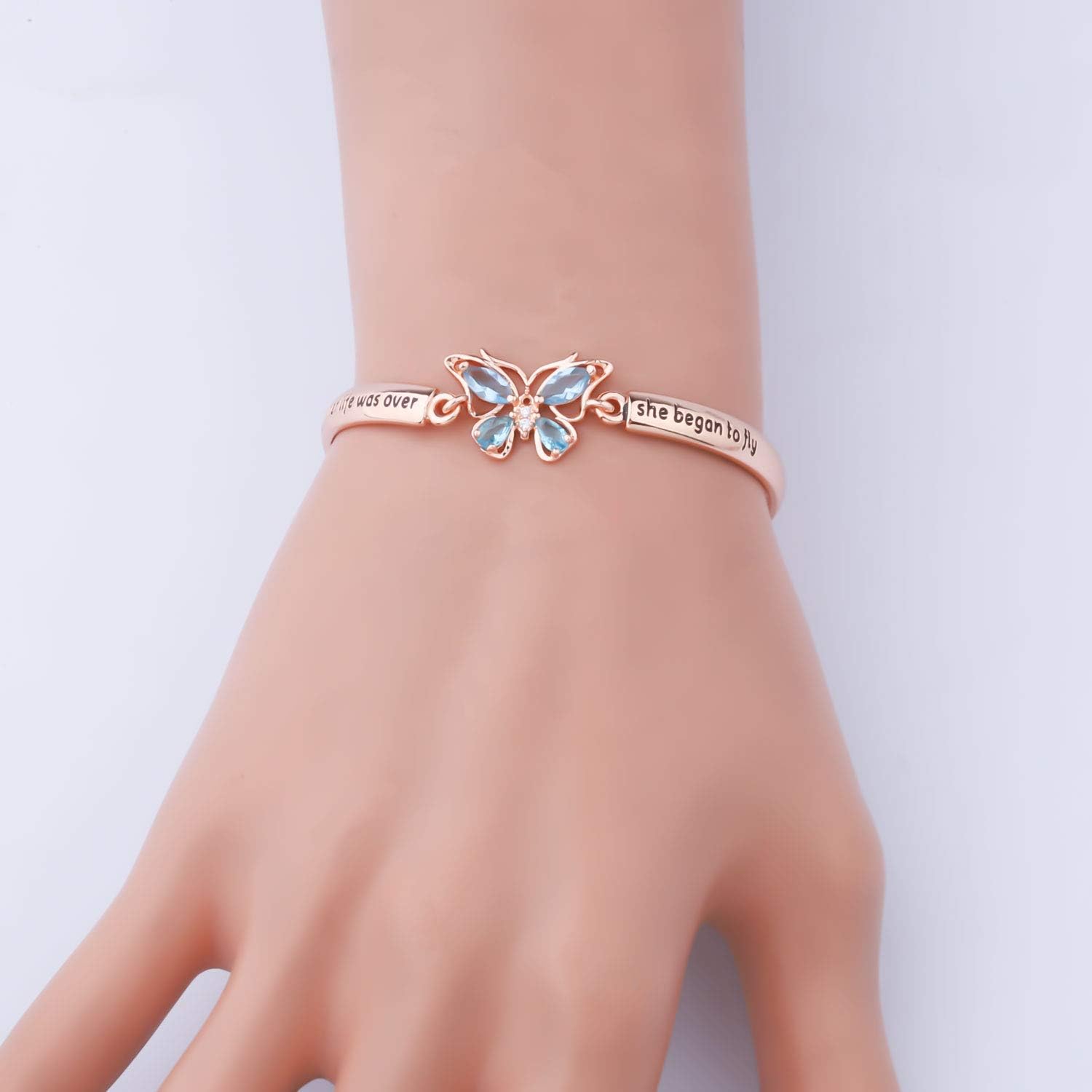 LQRI Butterfly Inspirational Bracelet Graduation Gifts Just When The Caterpillar Thought Her Life Was Over She Began To Fly Butterfly Charm Bracelet Motivational Gifts for Her (b-rose-just when) - Image 4