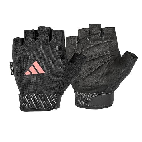 adidas Essential Adjustable Fingerless Gloves for Men and Women - Padded Weight Lifting Gloves...