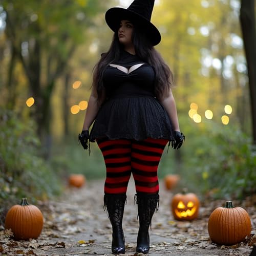 Image of MANZI 2 Pairs Women's Plus Size Colored Striped Tights 40D Nylon Striped Pantyhose for Halloween Christmas