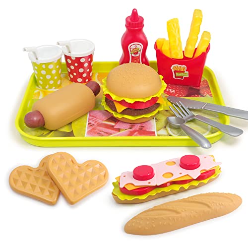 U DREAM Pretend Play Food Set, Stacking Toys Foods Burger, Play Food Sets for Kids Kitchen