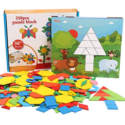 SN Toy Zone Wooden Blocks Puzzle Set with 20 Shape Cards, 250 Pieces