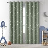 jinchan Blackout Curtains for Kids Bedroom, Thermal Insulated Room Darkening Grommet Top Window Drapes for Living Room, Polka Dots Print Nursery Curtains 84 Inch Long Sage Green, Set of 2 Panels