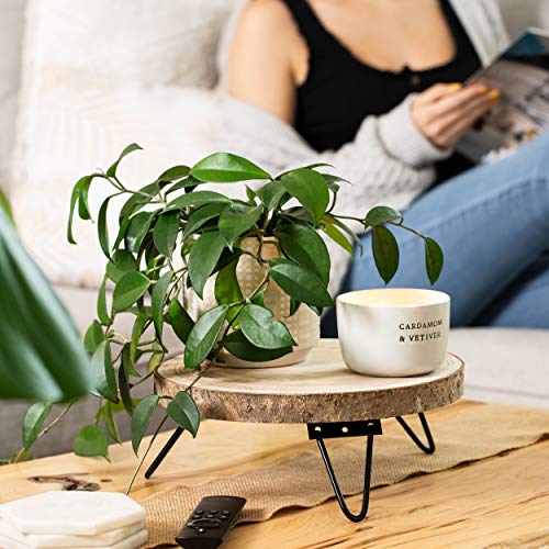 Timber Tree 10 Inch Wood Cake Stand For Dessert Table - Round Rustic Cake Holder Tray Wooden Serving Platter Pedestal Centerpiece Decoration With Sturdy Hinged Metal Legs For Wedding Cakes #TOP1