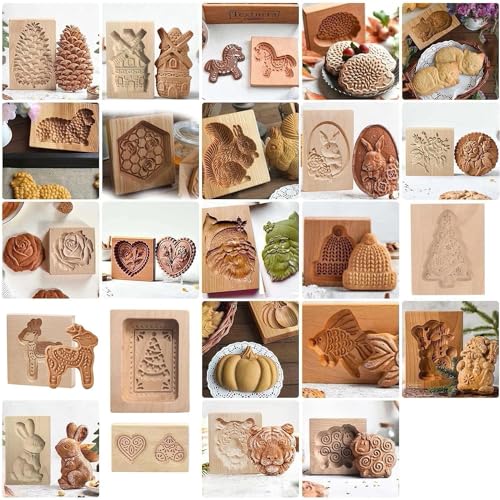 Carved Wooden Cookie Mold, 3D Baking Mold, Kitchen DIY Cookie Cutter Gingerbread Cookie Stamp Biscuit Press Stamp Molds, for Christmas Thanksgiving Halloween Easter (Sheep)