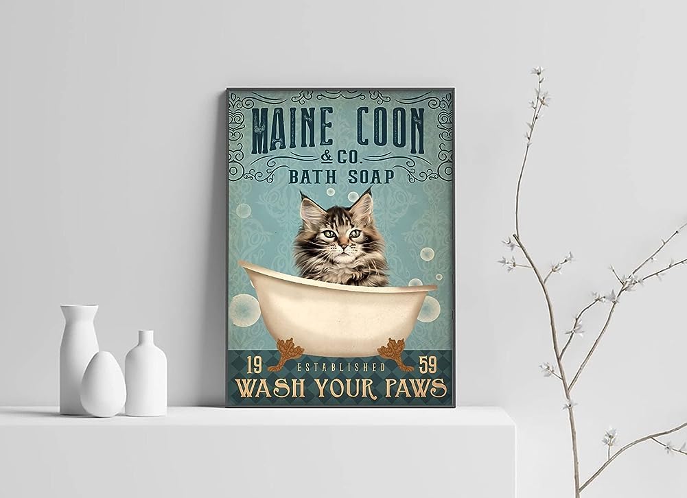 Bioprocess Tinsignposter1301 Sink Maine Coon Poster Wash Your Paws Poster Decor Maine Coon Cat Poster Cat Poster Cat Lover Decor Metal Sign Poster 8X12 Inches