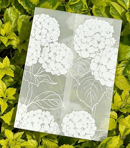 Puremigo 50 Pack Pre-Folded Vellum Jackets for 5x7 Invitations - White Hydrangea Flower - 115GSM Vellum Paper 5x7 Jackets - Wedding Invitations Wraps - Transparent Wedding (White Hydrangea)