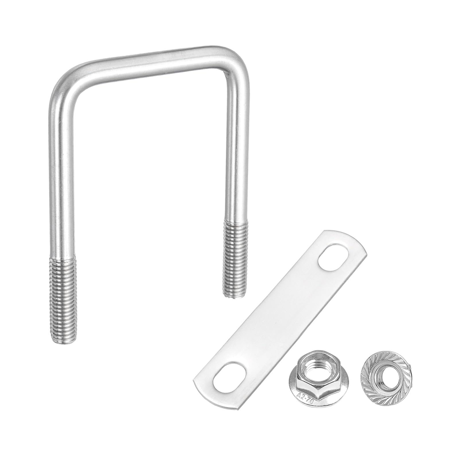 sourcing map M10 2-3/8 Inch Inner Wide Square U Bolts, 4 Inch Length 304 Stainless Steel U-Bolts with Flange Hexagon Nuts, Frame Plates for Trailer, Automotive, (60mm W x 100mm L)
