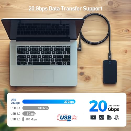 Cable Matters [Certyfikat USB-IF] kątowy kabel USB4 20Gb/s – 2 m, 90° USB C do USB C, 8K@30Hz / 4K@120Hz, ładowanie 240 W USB PD 3.1 EPR, zgodny z Thunderbolt 4