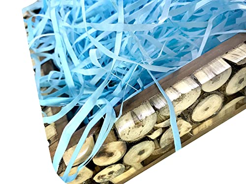 Image of Eco Sarras thin shredded paper crinkle paper grass strips gift tray decoration, gift hamper decorations, gift box fillers, wedding birthday & valentines day gift (1000 Grams / 1 KG, Sky Blue)