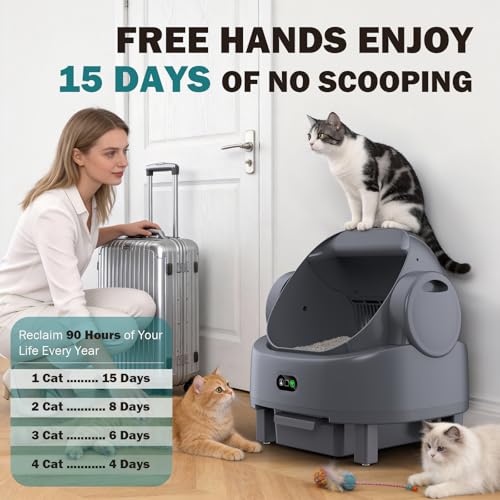 Image of Automatic Litter Box, Open Top Large Self Cleaning Cat Litter Box for Multiple Cats, with APP Control /Multiple Safety Sensors /Trash Bag /Litter Mat, Cat Box Automatic Cleaning
