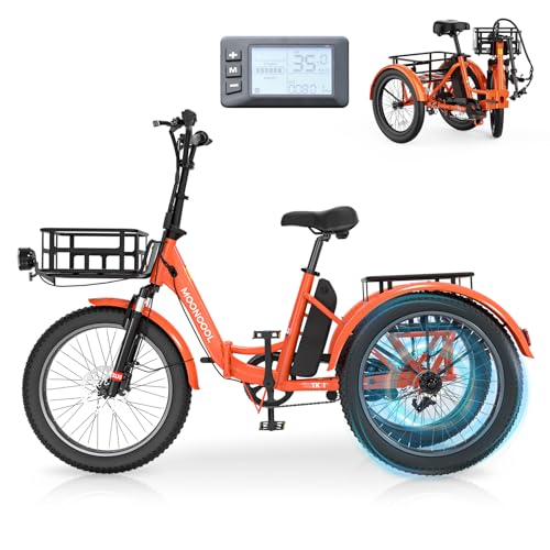 Electric Trike, Electric Tricycle for Adults, 20\" Folding 3 Wheels Electric Bicycle Bikes, 48V 500W Motorized Electric Ebike with Aluminum Frame, Removable Battery and Large Basket for Women Men