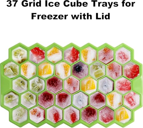 Image of AIG Silicone Ice Cube Trays with Lids - 2 Pack Easy-Release Hexagon Ice Maker for Freezer, Reusable Food-Grade Ice Molds for Cocktail Bar, Whiskey, Iced Coffee & Home Kitchen (Green)