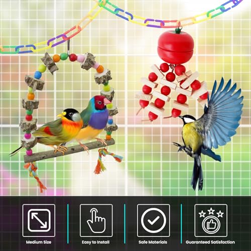Image of Bird Toys Parakeet Toys 2 Pack - Bird Chew Toy + Bird Swing - Tomato Shaped Foraging Toy for Conures, Parrots, Cockatiels - Small and Medium Birds