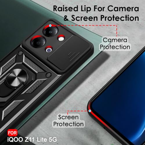 Image of TheGiftKart Tough Armor Bumper Back Cover Case for iQOO Z11 Lite 5G | Sliding Camera Cover, Kickstand & Ring Holder | 360 Degree Protection Back Cover Case for iQOO Z11 Lite 5G (PC & TPU, Black)