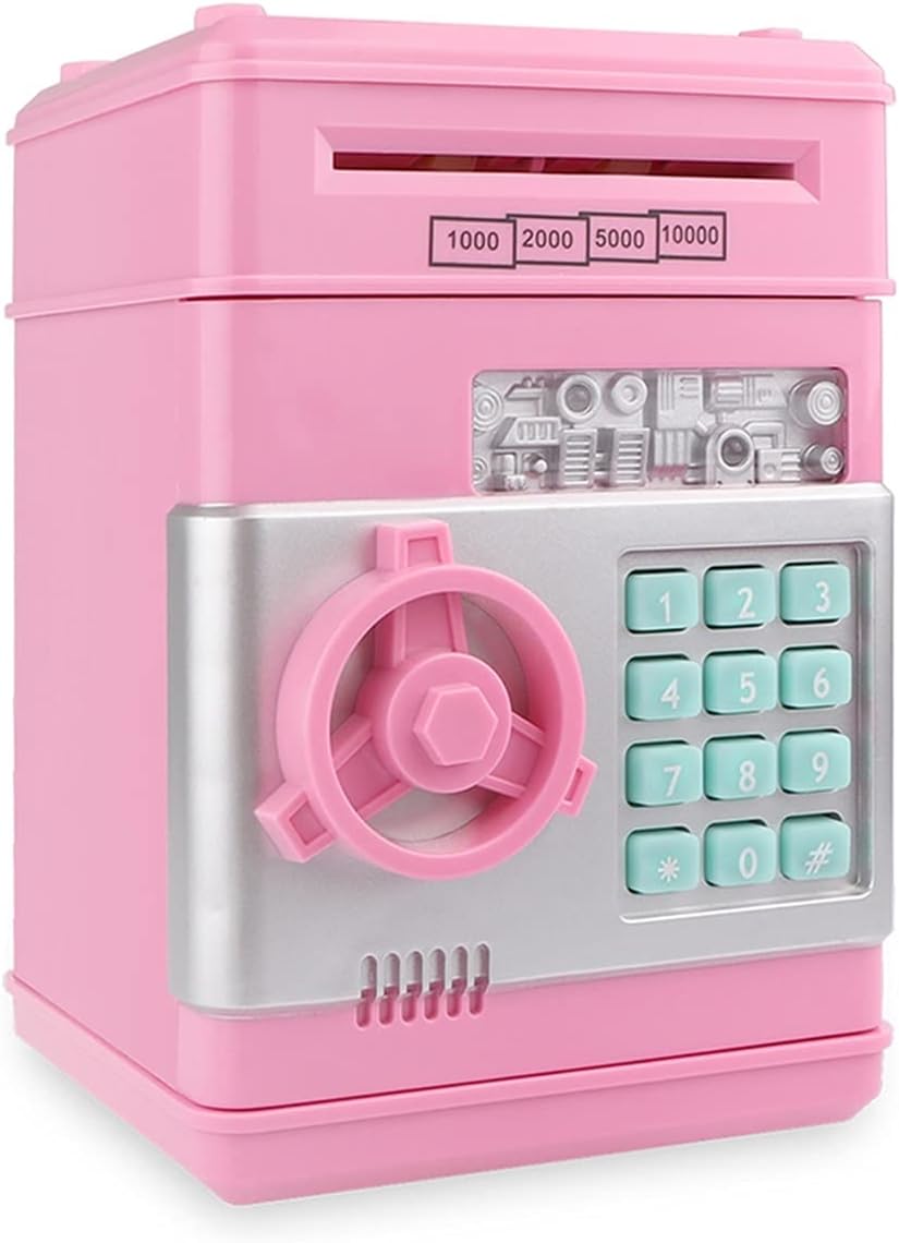 piggy bank Electronic Piggy Bank ATM Password Money Box Cash Coins Saving Box ATM Bank Safe Box Automatic Deposit Banknote Christmas Gift (Color : Pink)
