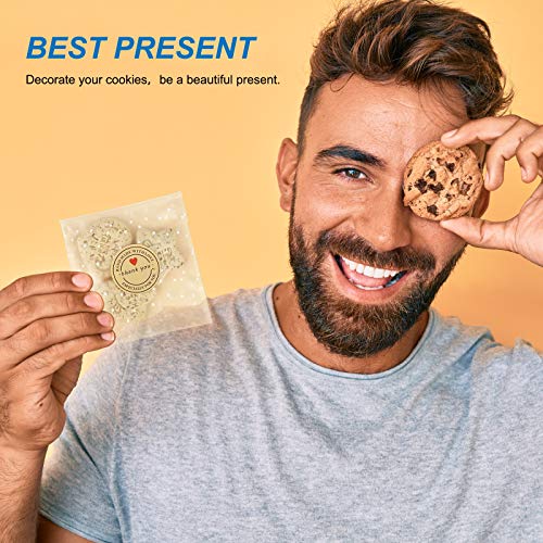 120PCS Self Adhesive Cookie Bags, Treat Bags, Searik White Polka Dot Plastic Pastry Bags with Thank You Labels for Party Gift Giving Bakery - Thumbnail 3