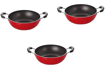 Sjeware Nonstick Flat Dosa Tawa and Kadai Combo Set, Red