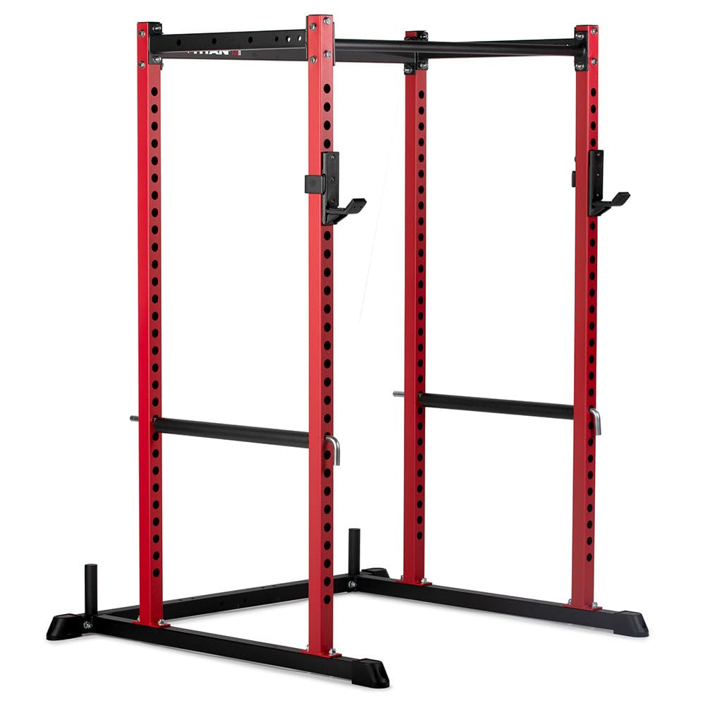 Titan Fitness T-2 Series Short Power Rack, Skinny Pull Up Bar, Pin and Pipe Safeties, Standard J-Hooks, for Home Garage Gym Weightlifting and Strength