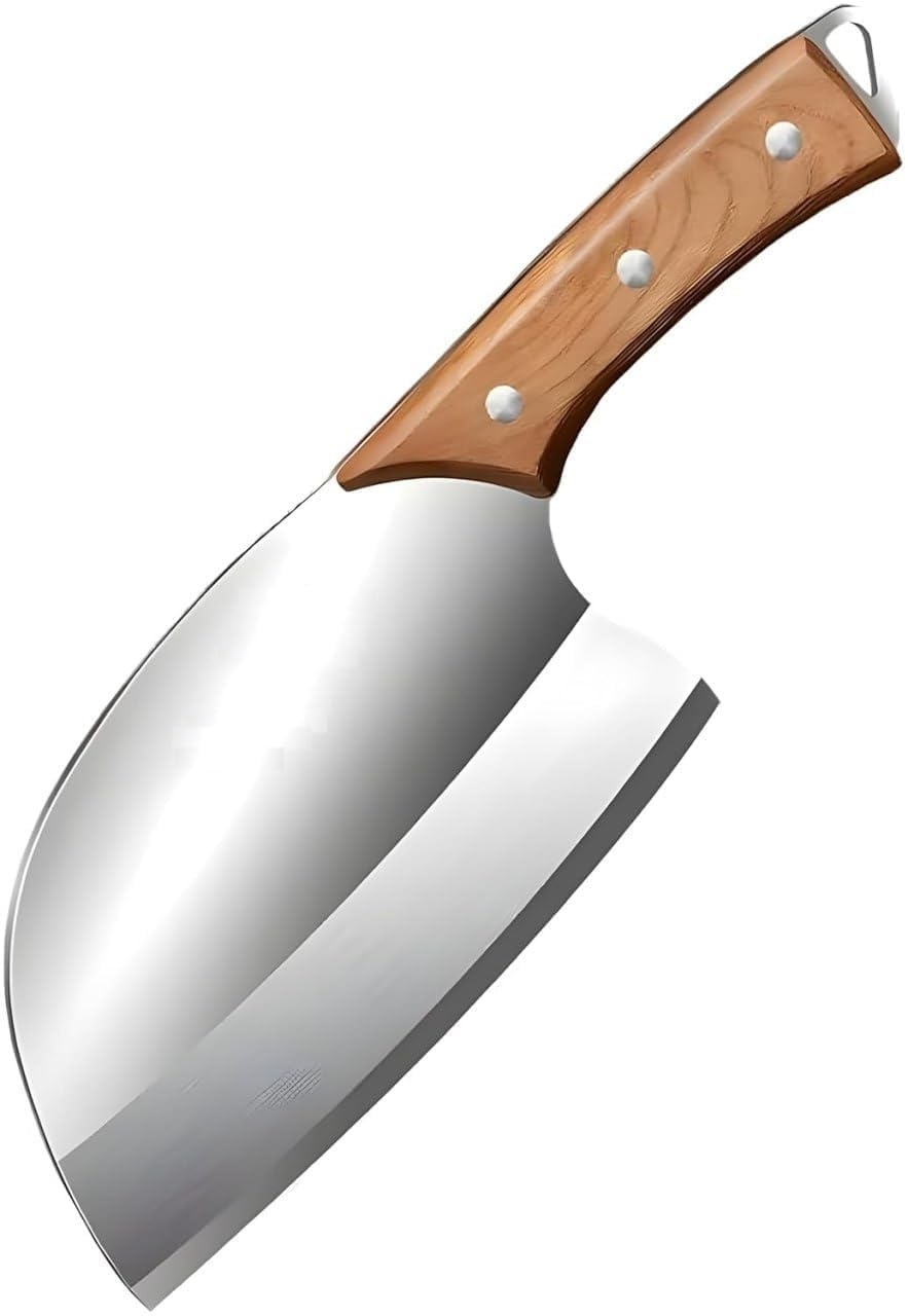 Carbon Steel 6 Inch Blade Meat Cleaver Knife for Kitchen Heavy Duty Japanese Bone Cutter Knives Hand Forged Big Butcher Knife for Chopping Mutton Vegetable Fruit Fish