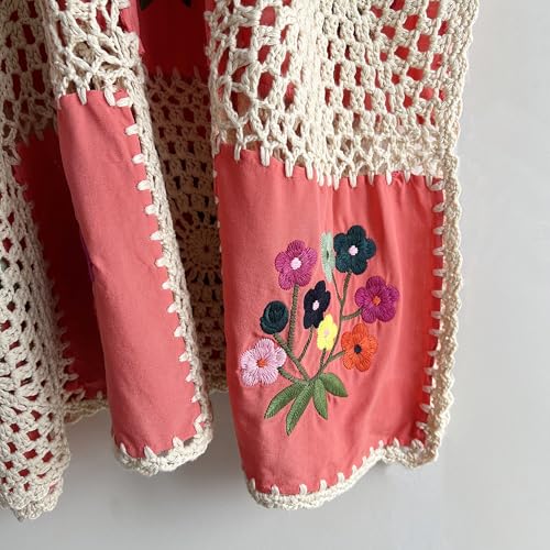 Caftán de ganchillo bohemio de mujer con bordado floral artesanal 5