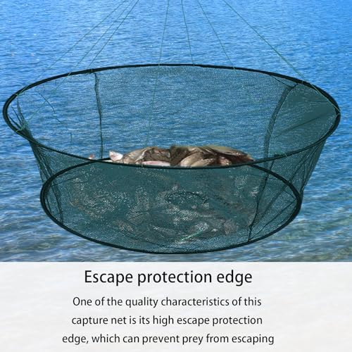 Cozlly Faltbares Fischernetz Handnetz,Köderfisch-Senke mit Fluchtschutz,Fischernetze mit Angelschnur,Wurf Handform Angelgussnetz,Handwurfkäfig zum Fangen von Fischen Garnelen Krabben