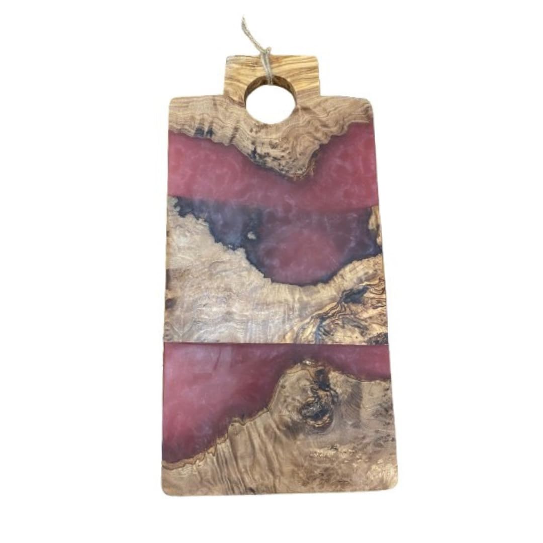 Planche à Découper en Bois d'Olivier avec Incrustation de Résine, 30 x 15 cm, Motif bleu, violet, vert, noir Artisanale (Violet)