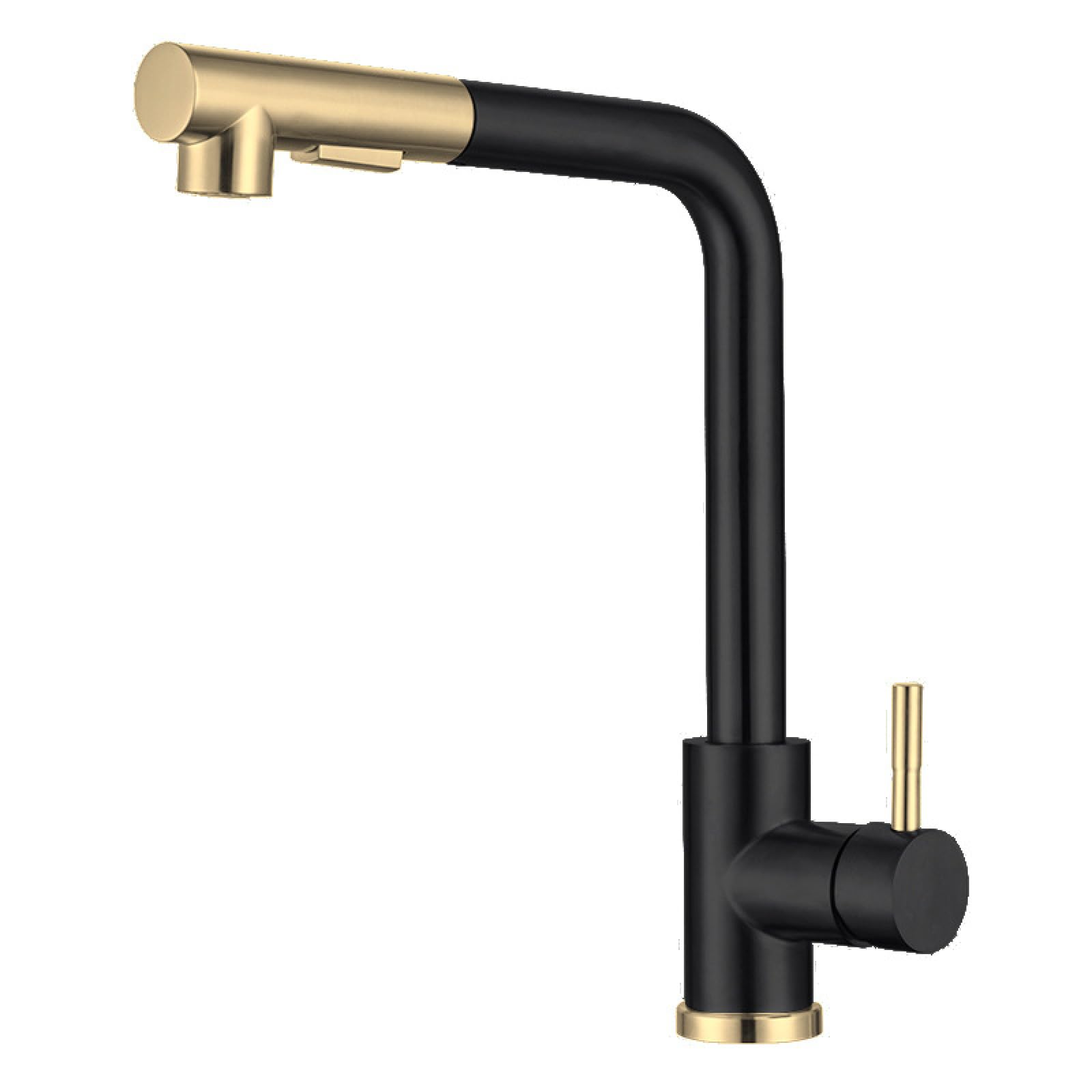 Grifo extraíble de cocina negro con grifo de fregadero jaspeado dorado cepillado, cepillado con negro