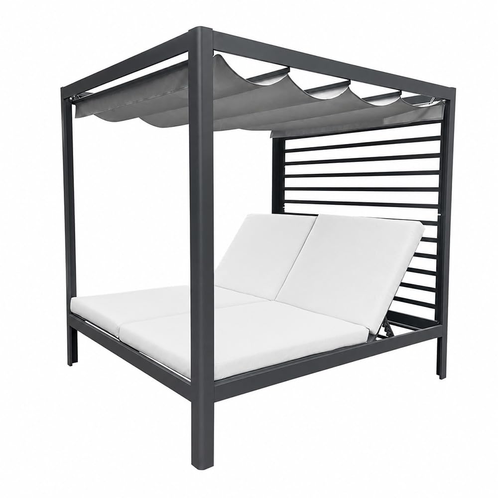 Lit de Jardin MATALA Gris 208x188 cm Dossier Inclinable et Toit