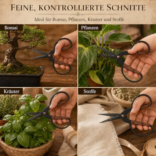 Traditionelle asiatische Bonsaischere, Pflanzenschere, Kräuterschere, Gartenschere, Blumenschere - aus schwarzem Edelstahl mit Walnussholzgriff