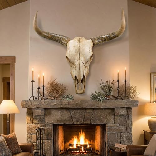 JUNTHORB 70in Longhorn Wall Decor Extra Large Authentic CroissantCow Skull Wall Decorcow horns cow horn wall decoration long horn skullHandmade Farmhouse Decor (brown B)