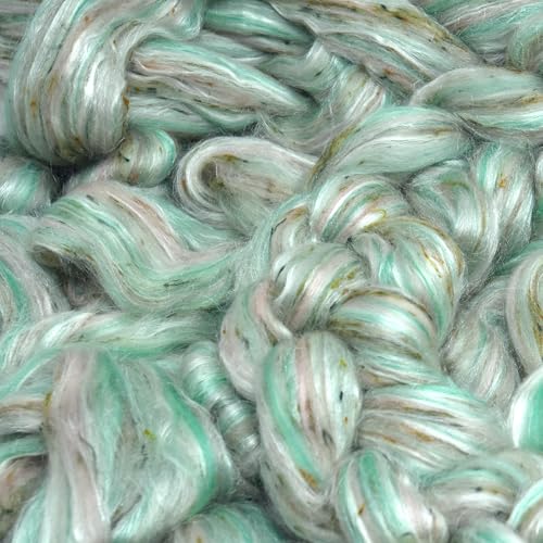 Image of Combed Top Roving. Limited Edition Fiber for Spinning, Needle Felting, Wet Felting, Weaving and Crafting. Fancy, Colorful, Exotic Designer Blend, Mint Chip