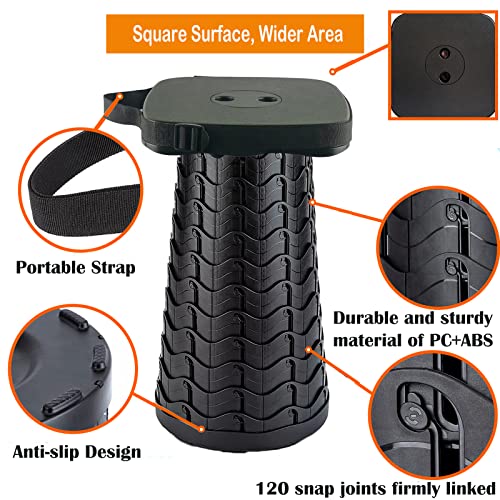 Image of Collapsible Camping Stool with Seat Cushion & Nylon Bag, Square Portable Telescopic Stool, Lightweight Sturdy Foldable Stool for Camp Fishing Picnic, Max Load 550 lb