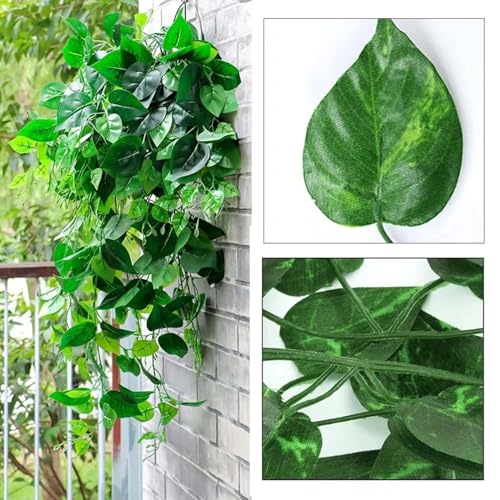 Image of Go Hooked Artificial Hanging Creeper for Home Decor (Pack of 8, 7 Ft) | Green Arrowhead Leaf Garland with 4x3 cm, 72 Leaves Each | Plastic Decorative Creeper for Balcony, Walls & Garden Decoration