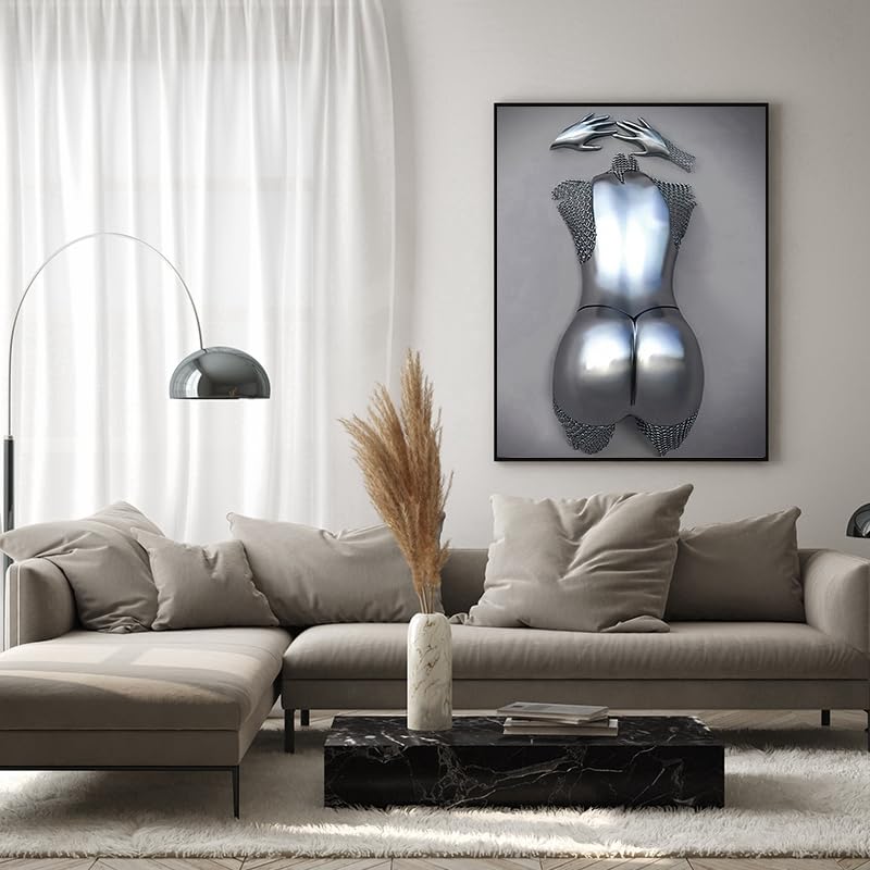 Peinture Décorative Moderne Métal 3D Romantique - Affiche Sculpture Étreinte 60x90 Cm Sans Cadre | Décoration Chambre Salon