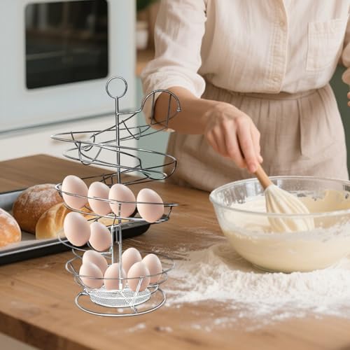 Organizador de huevos en espiral de alambre metálico para encimera de cocina moderna 4