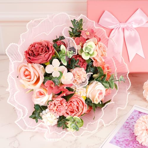 FACULX 3 Pcs Pink Flower Wrapping Mesh for Bouquet Wrapping Paper 4 Yards Mother's Day Pearl Edge Flower Wrapping Paper for Thanks Wedding Anniversary Birthday Florist Supplies (Light Pink) by FACULX - Image 6