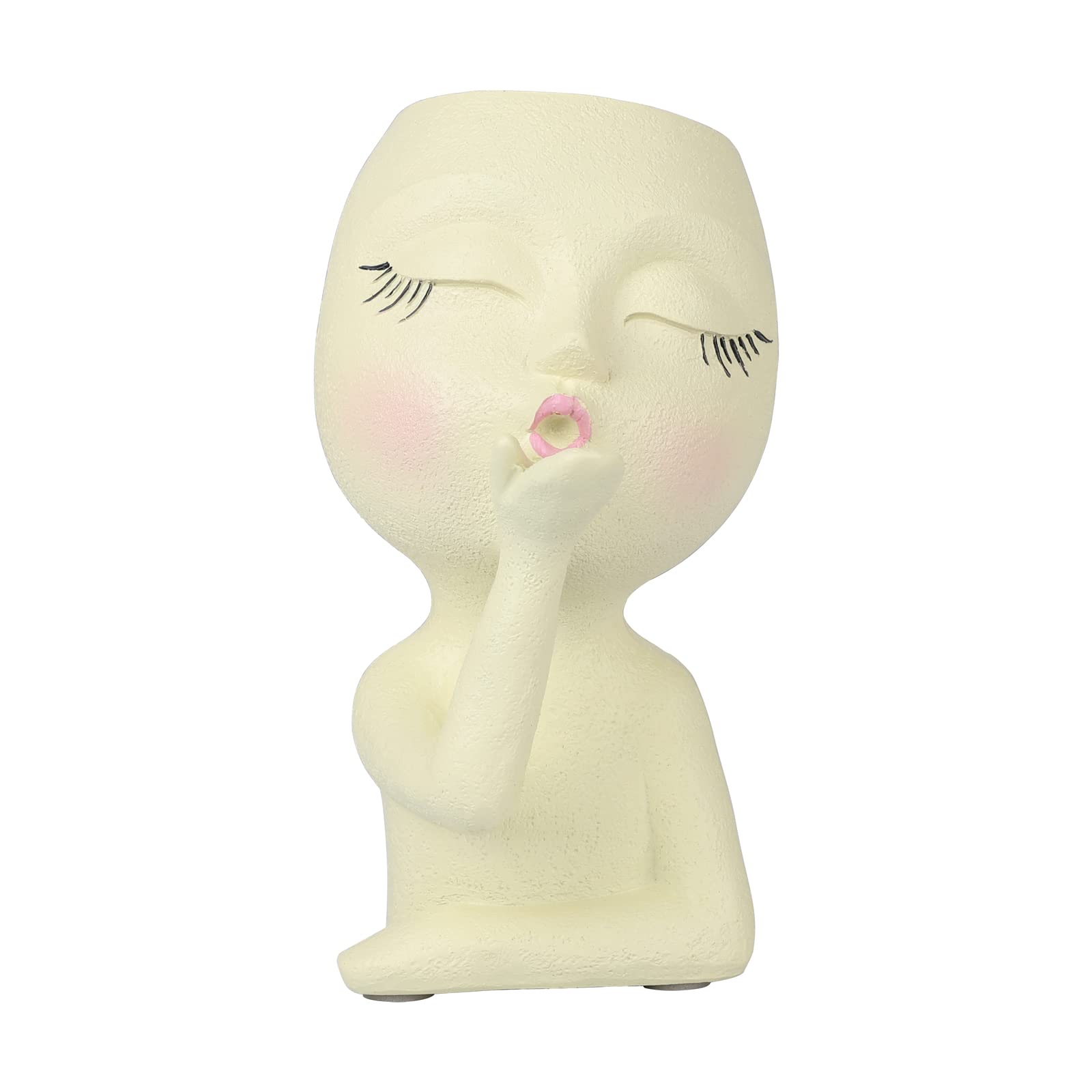 Pcscevcr Resin Succulent Planter, Flying Kiss Face Human Head Vase, Cute Succulent Flower Pots with Drainage Hole, for Home Office Garden Decor(Beige)
