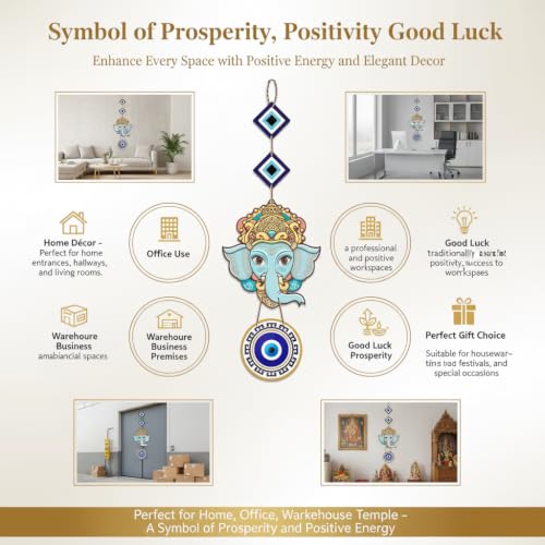 Image of Ganesh Ji Evil Eye Wall Hanging for Home Entrance | Nazar Suraksha Decorative Hanging | Vastu Wall Decor for Positive Energy, Good Luck & Prosperity | Home, Office & Shop Decoration